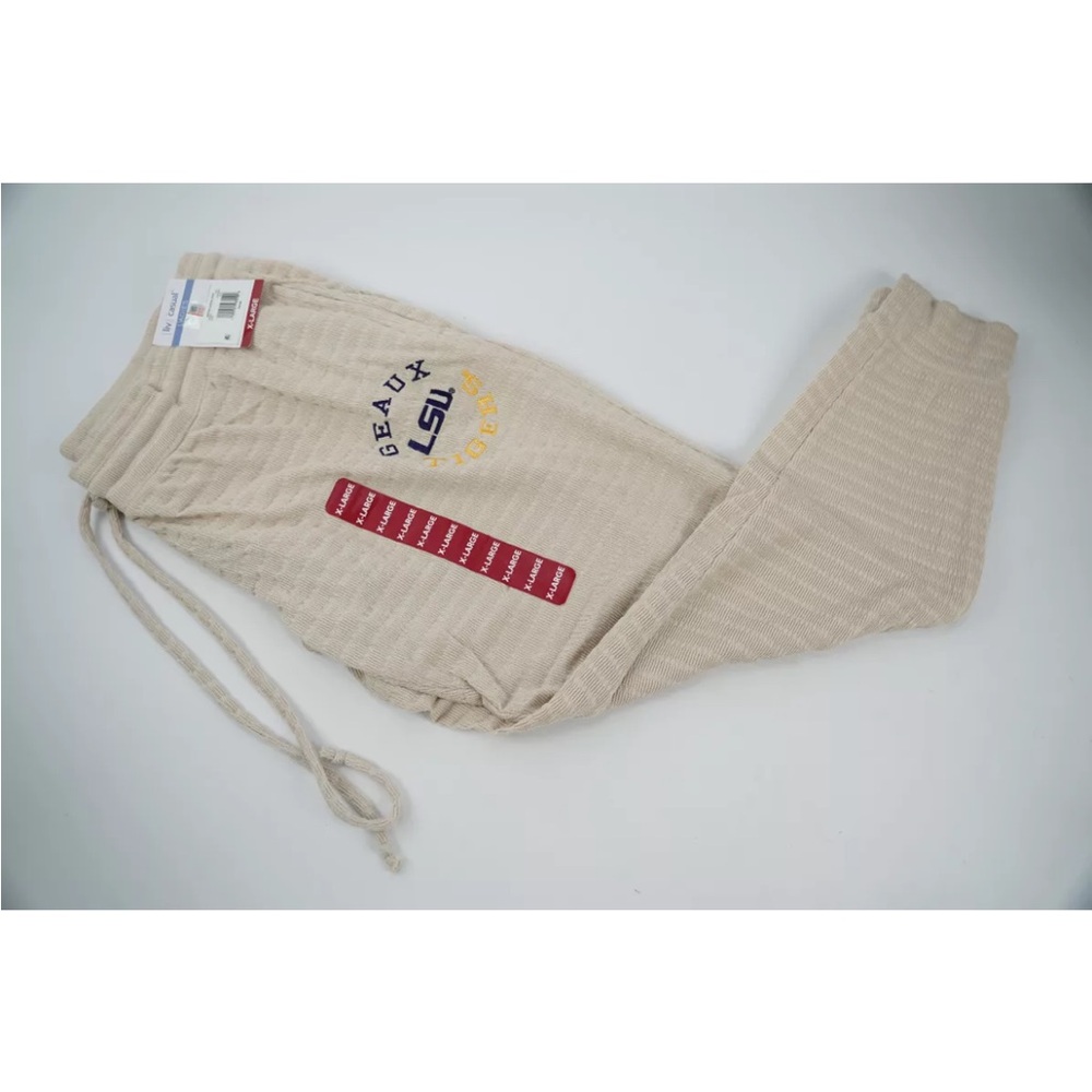 BRAND NEW Liv Casual GEAUX LSU Tigers Beige Lounge Pajama Jogger Pants Women's